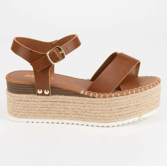 Cognac Espadrille wedge sandal - Picture 4 of 6